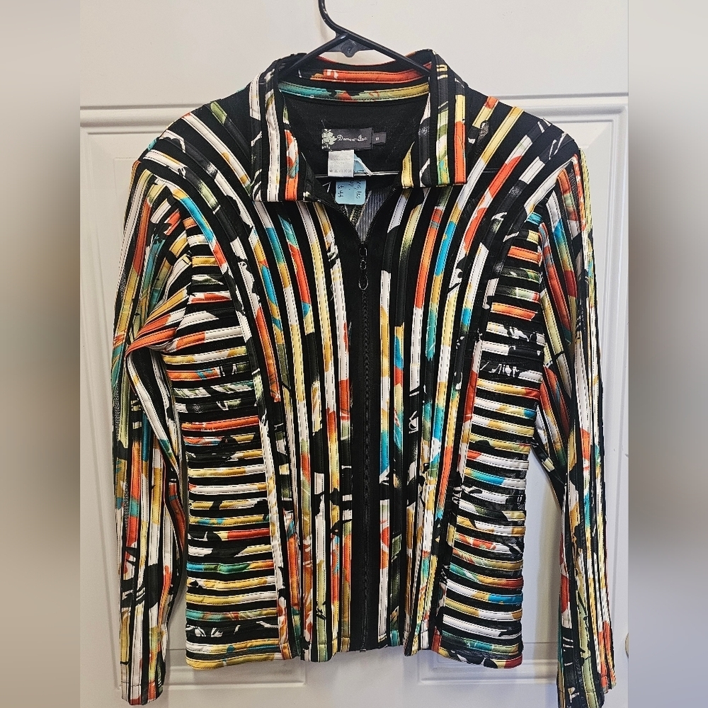 Colorful, Striped, Jacket, Summer, Travel, Sheer, Zipper, Festival, Casual,